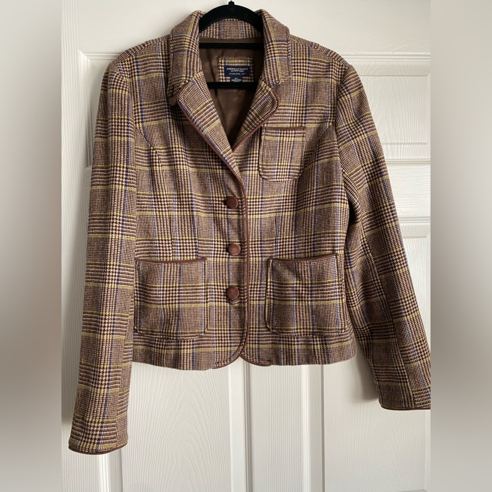 American Eagle Wool Brown Plaid Blazer